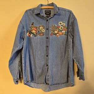 Vintage Solutions Original Fall Harvest Embroidered Button Down Medium Pumpkin